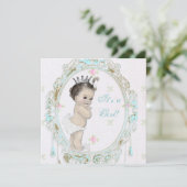 Invitation Baby shower Shab Chic bleu sarcelle Princesse (Debout devant)