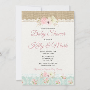 Invitation Baby shower Shabby Chic Burlap & Lace Girl
