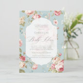 Invitation Baby shower Shabby Chic floraux (Debout devant)