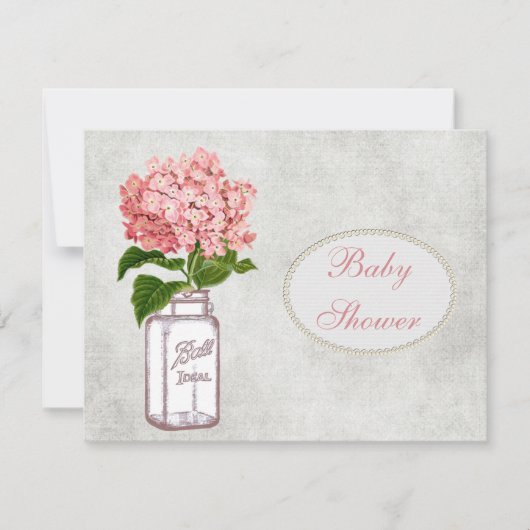 Invitation Baby shower Shabby Chic Mason Jar et Hydrangea (Devant)
