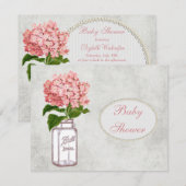 Invitation Baby shower Shabby Chic Mason Jar et Hydrangea (Devant / Derrière)