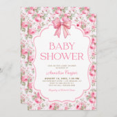 Invitation Baby shower Shabby Chic Rose Bow (Devant / Derrière)