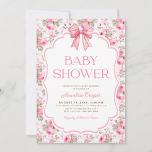 Invitation Baby shower Shabby Chic Rose Bow