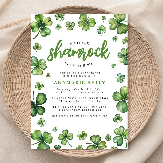 Invitation Baby shower Shamrock aquarelle