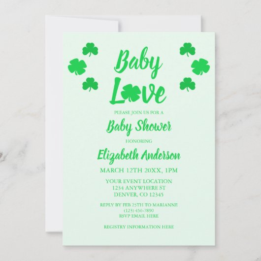 Invitation Baby shower Shamrock Baby Love (Devant)