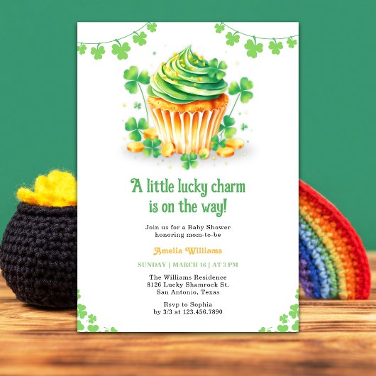 Invitation Baby shower Shamrock Cupcake Little Lucky Charm