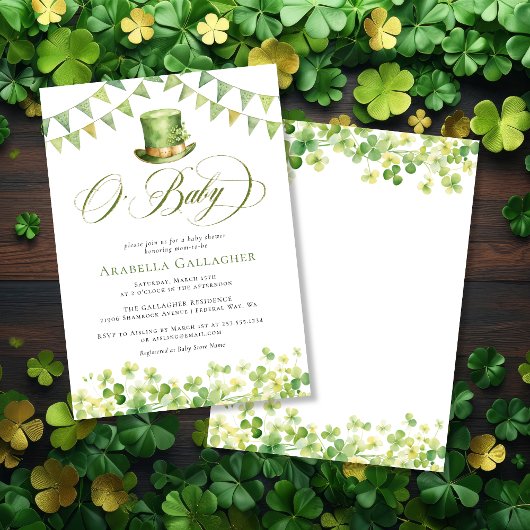 Invitation Baby shower Shamrock écocouleur