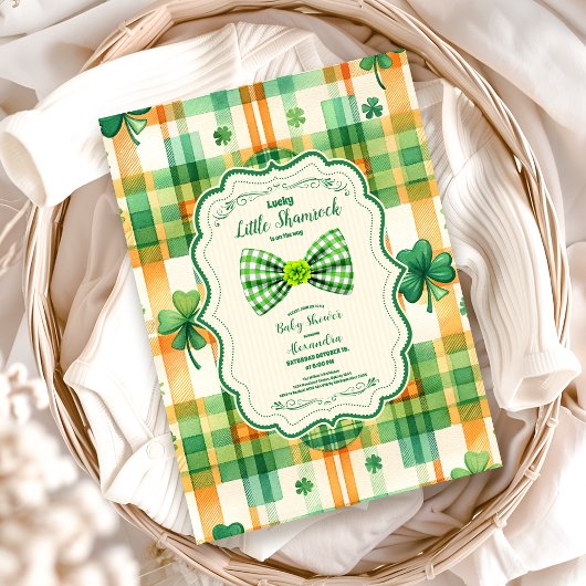 Invitation Baby shower Shamrock Lucky Little Vert