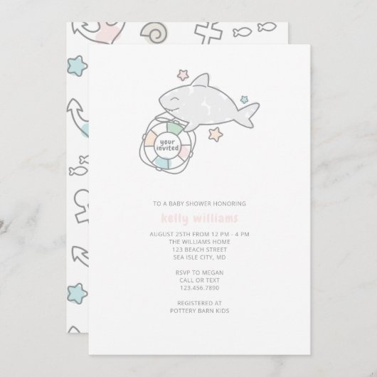 Invitation Baby shower Shark Ahoy (Devant / Derrière)