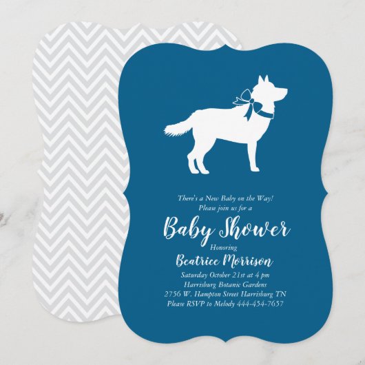 Invitation Baby shower Sibérien Husky Chien Blue Boy (Devant / Derrière)