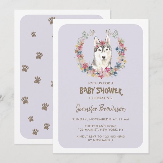 Invitation Baby shower Sibérien Husky Chig (Devant / Derrière)