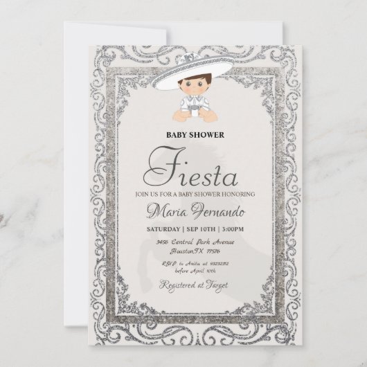 Invitation Baby shower Silver Charro Fiesta (Devant)