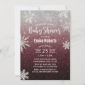 Invitation Baby shower Silver Flocon de neige Bourgogne Parti (Devant)