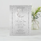 Invitation Baby shower Silvery White Crescent Moon & Stars (Debout devant)