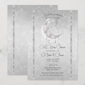 Invitation Baby shower Silvery White Crescent Moon & Stars (Devant / Derrière)