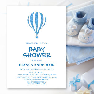 Invitation Baby shower simple à air chaud bleu