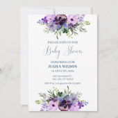 Invitation baby shower simple à fleurs violet et vert (Devant)