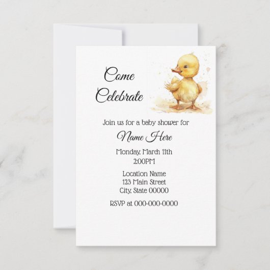Invitation Baby shower simple à l'aquarelle (Devant)