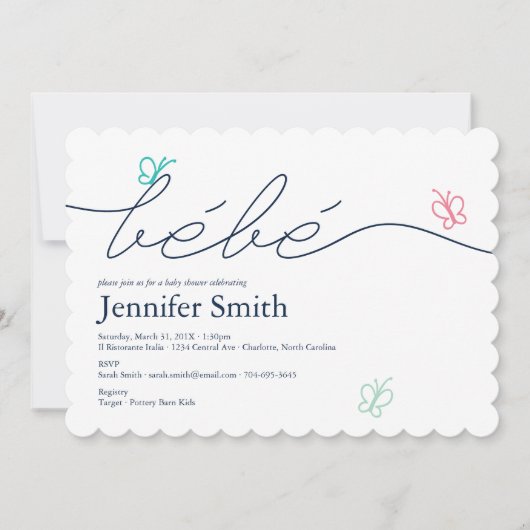 Invitation Baby shower simple à papillon français (Devant)