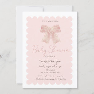 Invitation Baby shower simple Aquarelle rose Bow