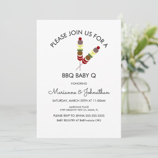 Invitation Baby shower simple BBQ Baby Q Kabobs (Debout devant)