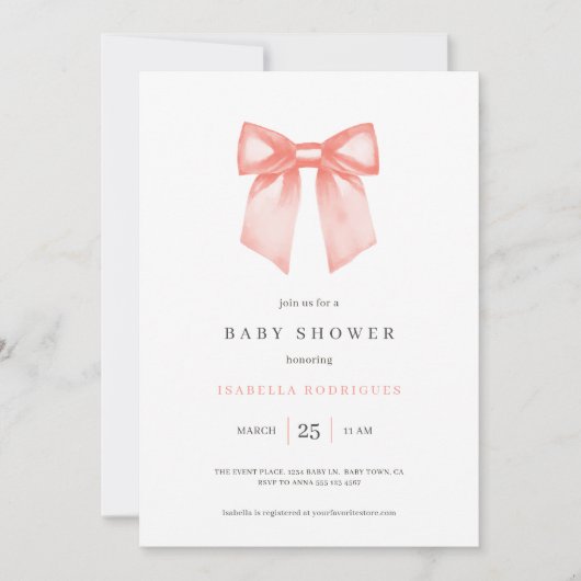 Invitation Baby shower simple Bow (Devant)