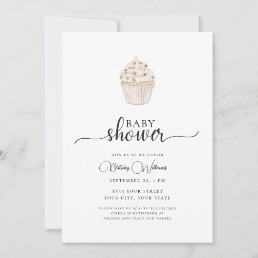 Invitation Baby shower simple Cupcake (Devant)