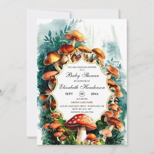 Invitation Baby shower simple de champignons de bois (Devant)