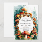 Invitation Baby shower simple de champignons de bois (Devant / Derrière)