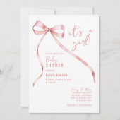 Invitation Baby shower simple de fille à la cou rose (Devant)