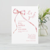 Invitation Baby shower simple de fille à la cou rose (Debout devant)