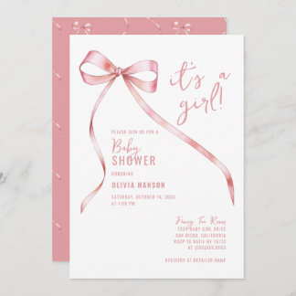 Invitation Baby shower simple de fille à la cou rose
