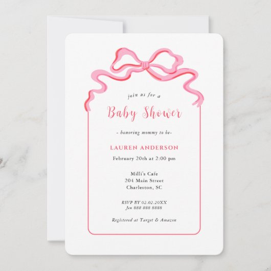 Invitation Baby shower simple de fille à la cou rose (Devant)