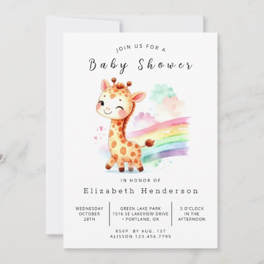 Invitation Baby shower simple de girafe modifiable (Devant)
