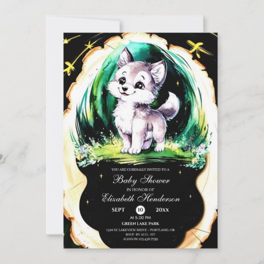 Invitation Baby shower simple de petit loup (Devant)