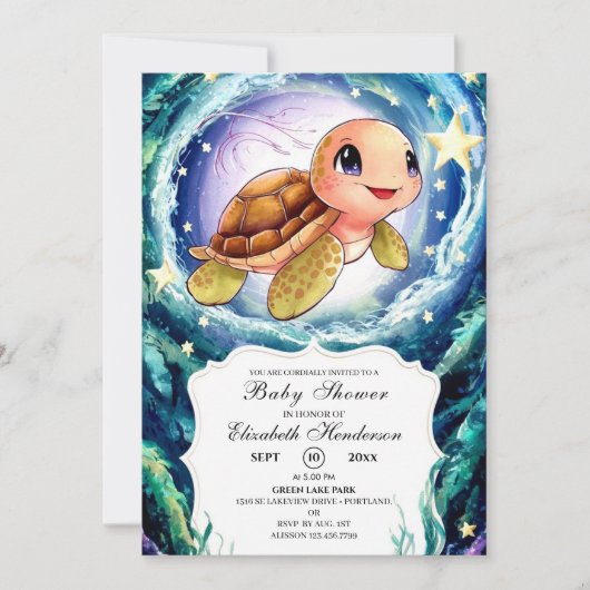 Invitation Baby shower simple de petite tortue (Devant)