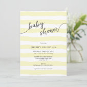 Invitation Baby shower simple de rayures d'aquarelle jaune (Debout devant)