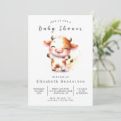 Invitation Baby shower simple de vache gracieuse (Debout devant)