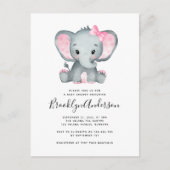 Invitation Baby shower simple d'éléphant rose (Devant)