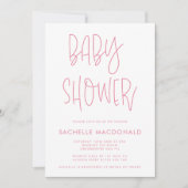 Invitation Baby shower simple écriture rose (Devant)