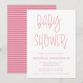 Invitation Baby shower simple écriture rose (Devant / Derrière)
