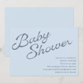 Invitation Baby Shower Simple Élégant Bleu Clair Écriture (Devant / Derrière)