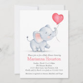 Invitation Baby shower simple éléphant et ballon cardiaque (Devant)