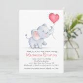 Invitation Baby shower simple éléphant et ballon cardiaque (Debout devant)