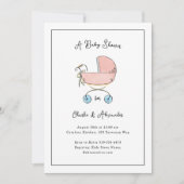 Invitation Baby shower simple et doux rose et bleu pram (Devant)