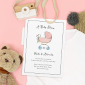 Invitation Baby shower simple et doux rose et bleu pram
