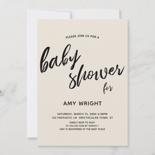 Invitation Baby shower simple et moderne d'écriture manuscrit (Devant)