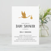 Invitation Baby shower simple Faux Gold Foil Stork avec/Bundl (Debout devant)