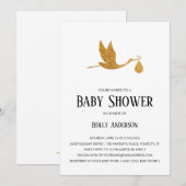 Invitation Baby shower simple Faux Gold Foil Stork avec/Bundl (Devant / Derrière)