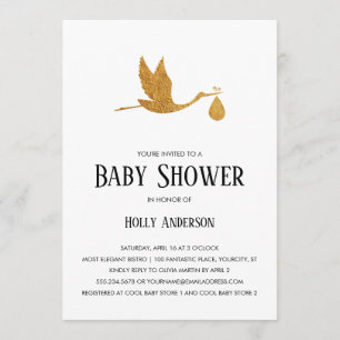 Invitation Baby shower simple Faux Gold Foil Stork avec/Bundl